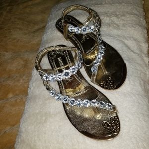 Meishacnu Jeweled Sandal  Gold Toe Plate Accent